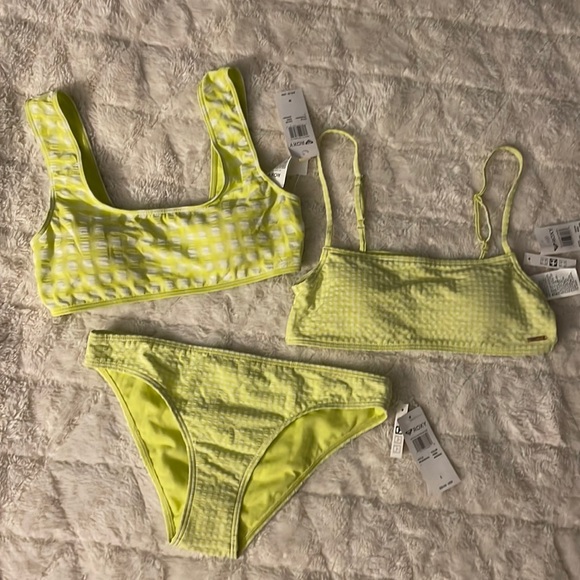NWT 3 PIECE Roxy Gingham Bikini Set Limeade Green - Picture 2 of 15